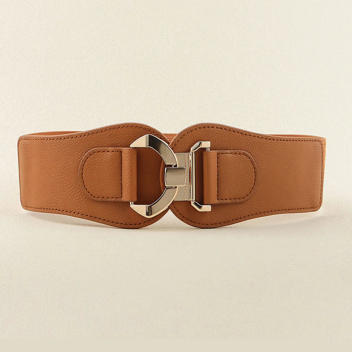Faux Leather Cinch Alloy Buckle Elastic Belt — square view — Livostyle