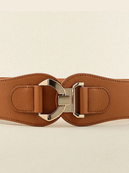 Faux Leather Cinch Alloy Buckle Elastic Belt — detail view — Livostyle