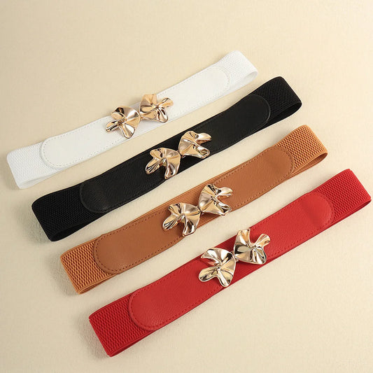 Bow Accent Alloy Buckle Elastic Belt — square view — Livostyle