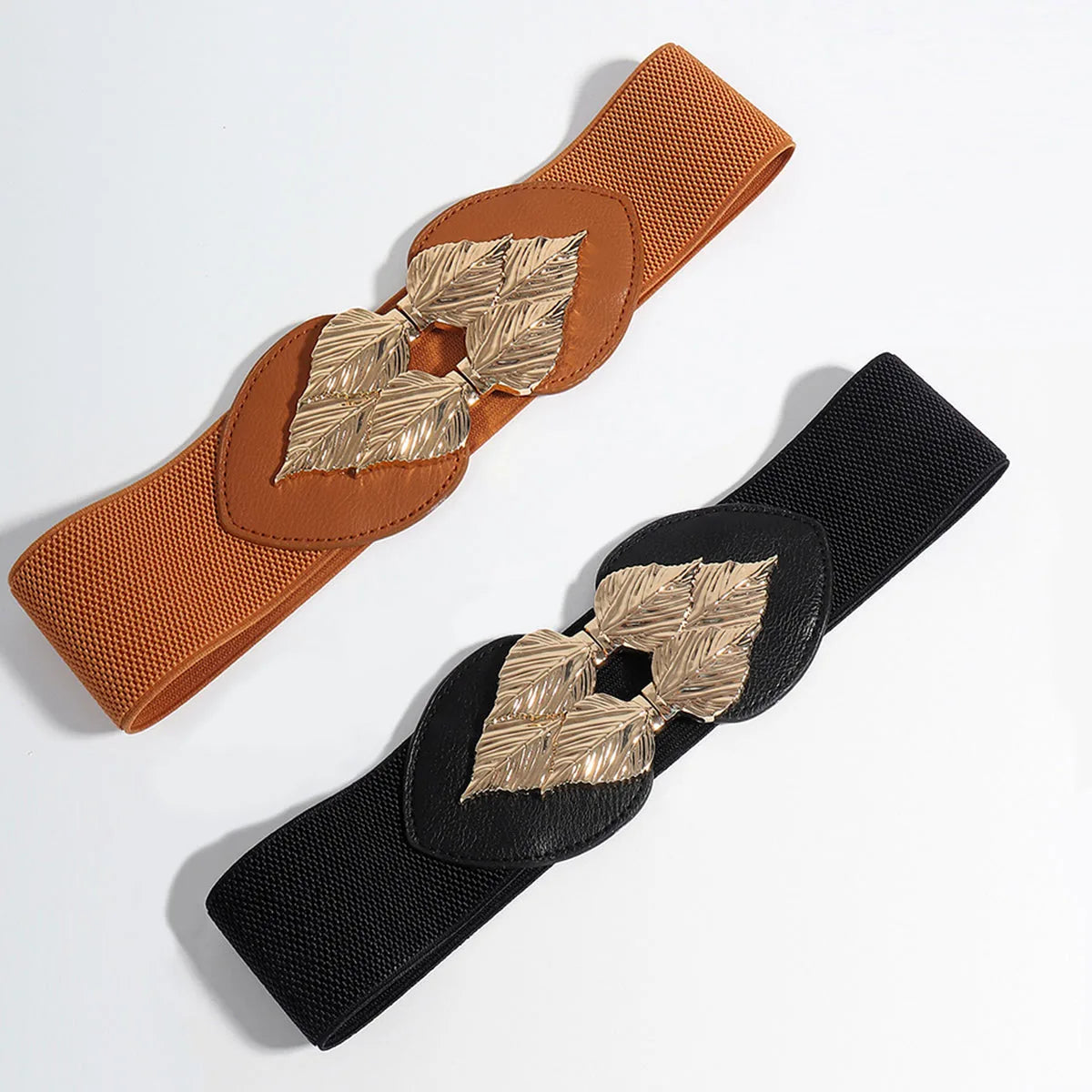 Alloy Leaf Buckle Elastic Belt — square view — Livostyle