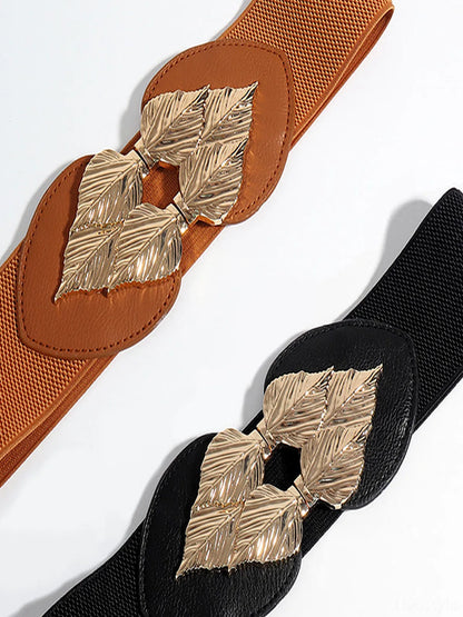 Alloy Leaf Buckle Elastic Belt — detail view — Livostyle