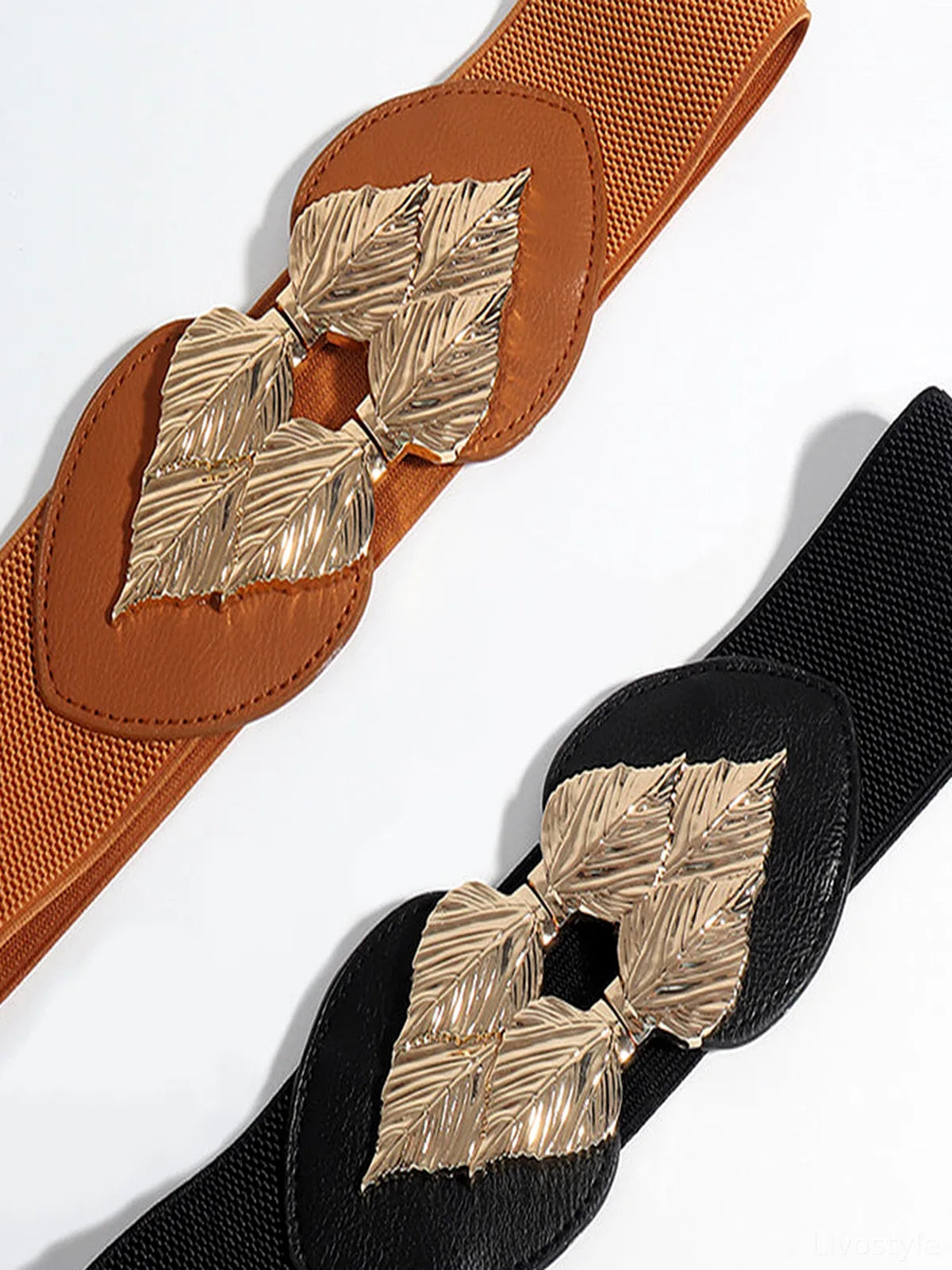 Alloy Leaf Buckle Elastic Belt — detail view — Livostyle