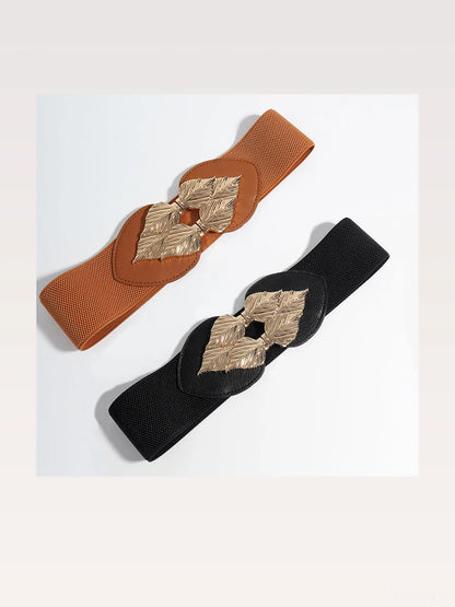 Alloy Leaf Buckle Elastic Belt — styled showcase — Livostyle