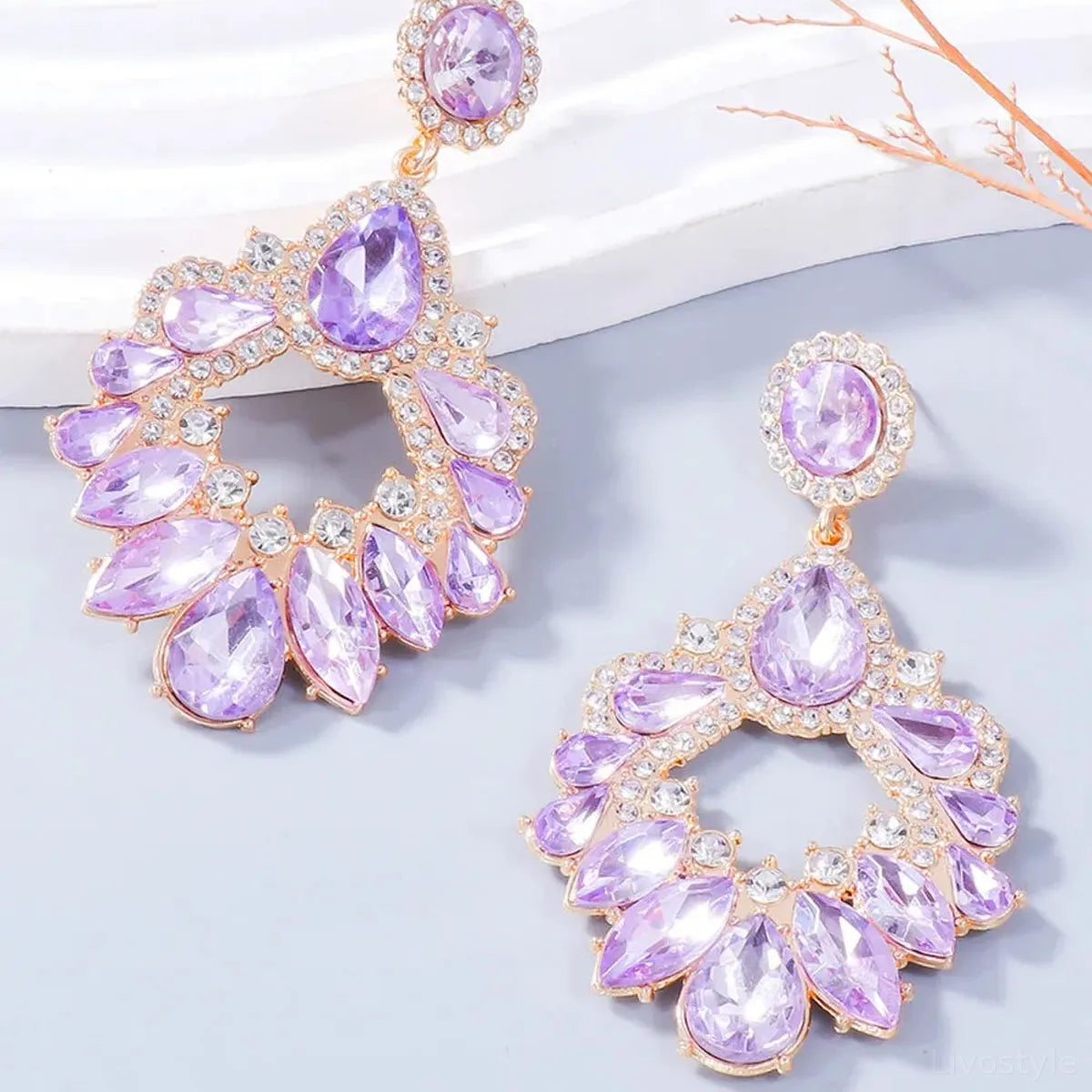 Alloy Rhinestone Dangle Earrings — square view — Livostyle