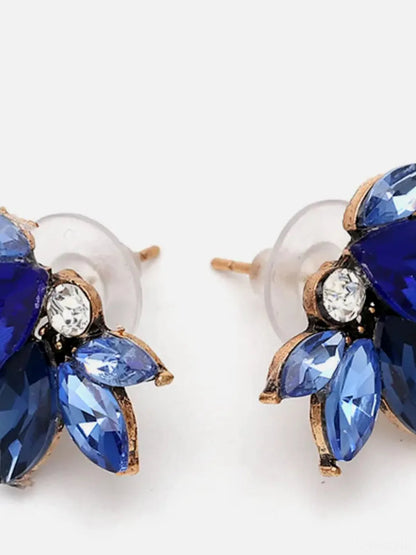 Alloy Rhinestone Flower Stud Earrings — detail view — Livostyle