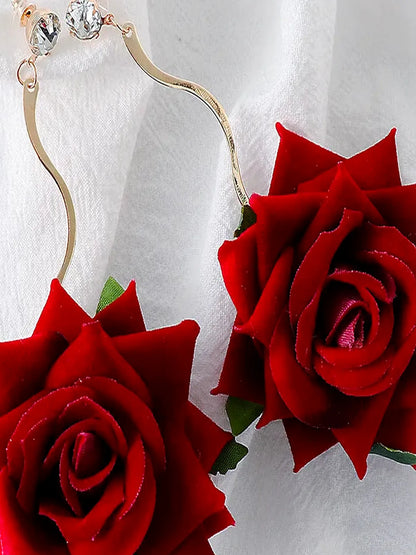 Alloy Rose Dangle Earrings — detail view — Livostyle