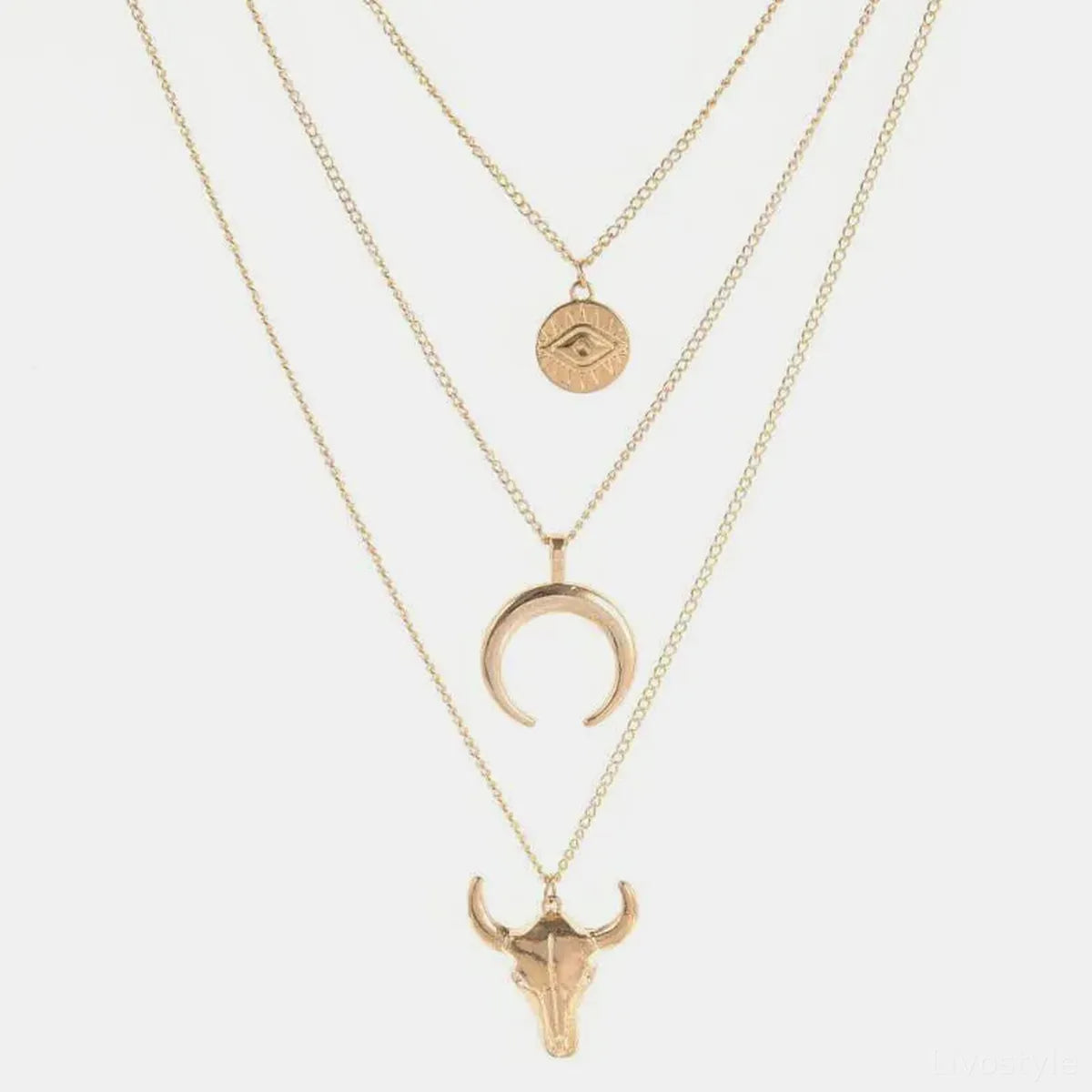 Alloy Three-Layered Bull Head Pendant Necklace — square view — Livostyle