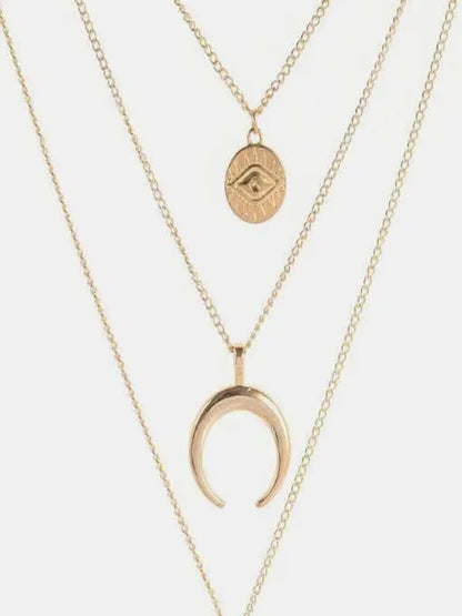 Alloy Three-Layered Bull Head Pendant Necklace — detail view — Livostyle