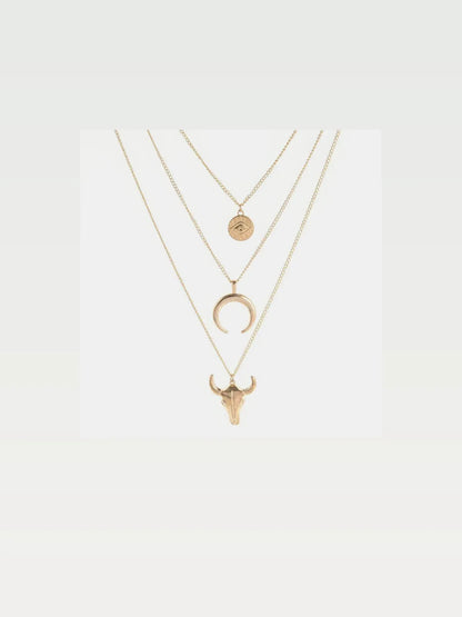 Alloy Three-Layered Bull Head Pendant Necklace — styled showcase — Livostyle
