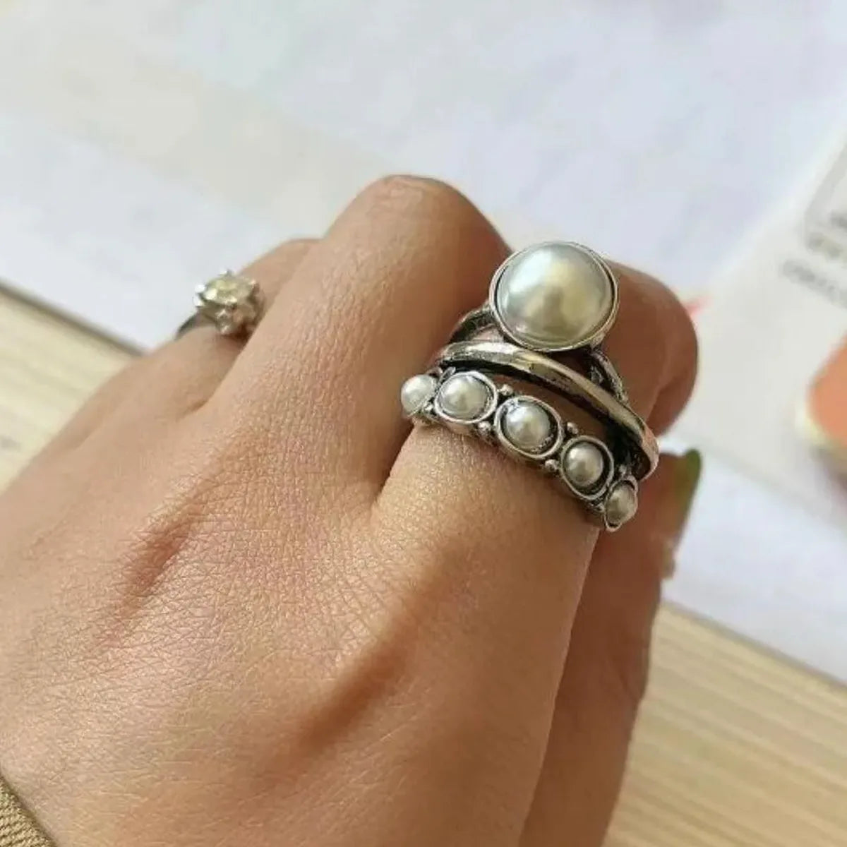 Alloy Three-Layered Open Ring — square view — Livostyle