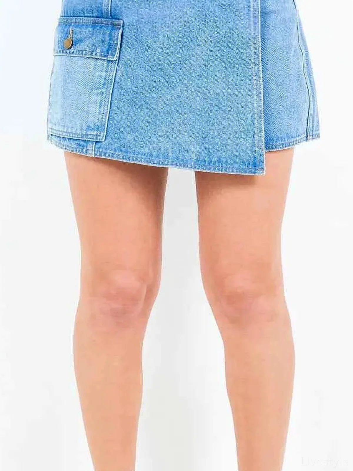 Cargo Pocket Denim Skort — detail view — Livostyle