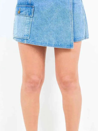 Cargo Pocket Denim Skort — detail view — Livostyle
