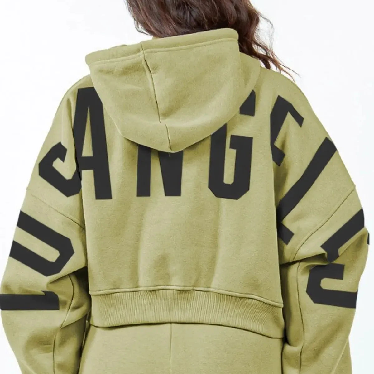 Stylish Cropped Hoodie with Graphic Letter Design — square view — Livostyle