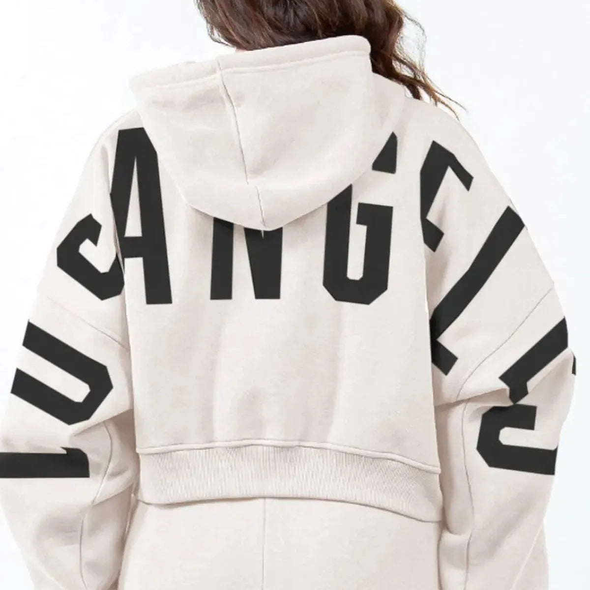 Urban Chic Letter Graphic Cropped Hoodie — square view — Livostyle