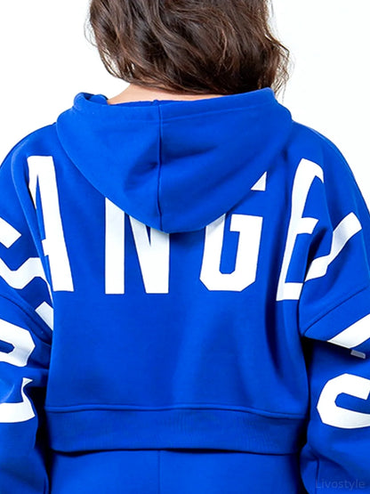 Cropped Hoodie with Graphic Letter and Drawstring Hood – photo 3