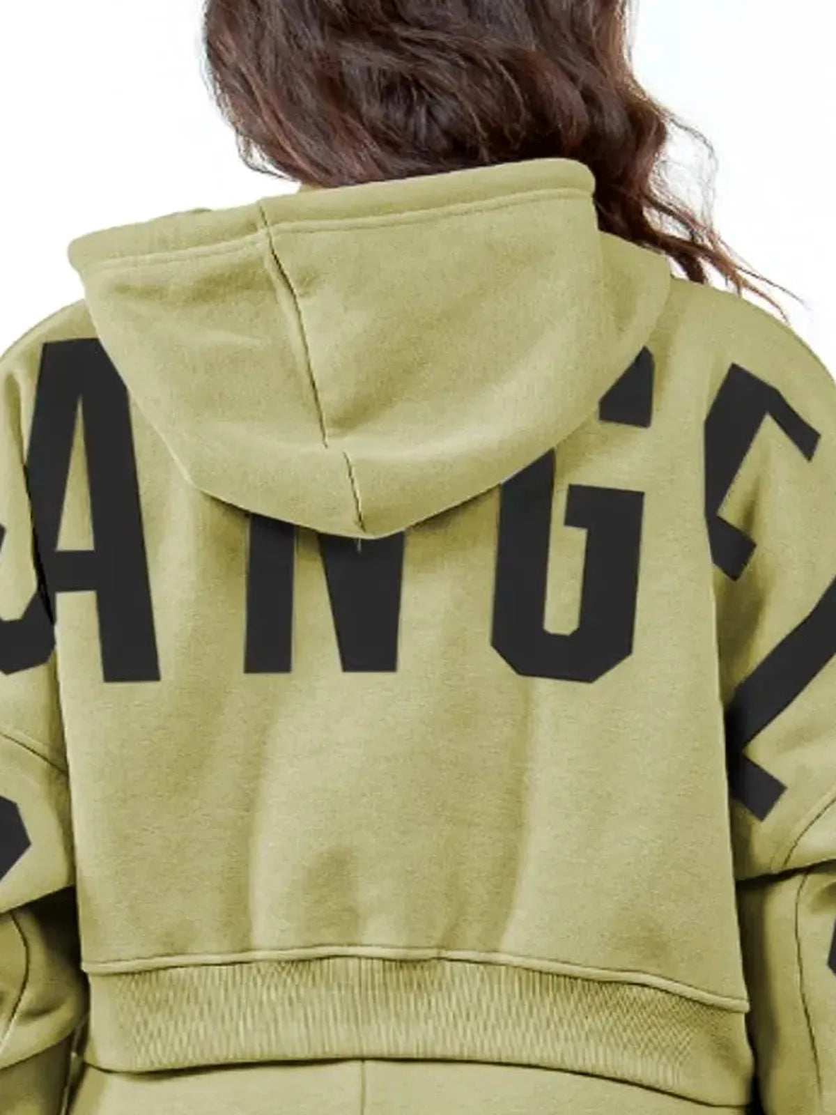 Stylish Cropped Hoodie with Graphic Letter Design — detail view — Livostyle