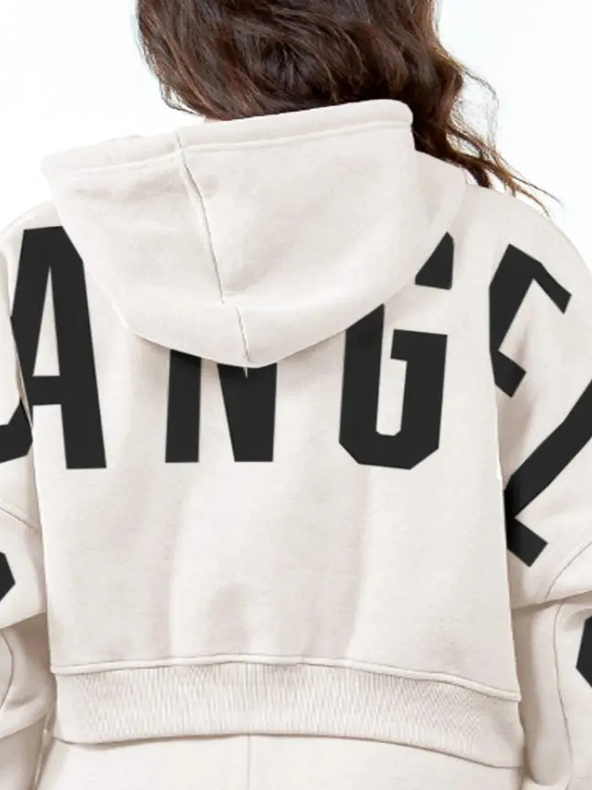 Urban Chic Letter Graphic Cropped Hoodie — detail view — Livostyle