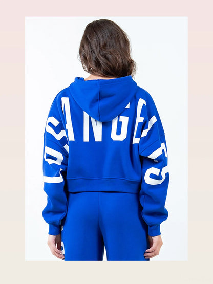 Cropped Hoodie with Graphic Letter and Drawstring Hood – photo 2
