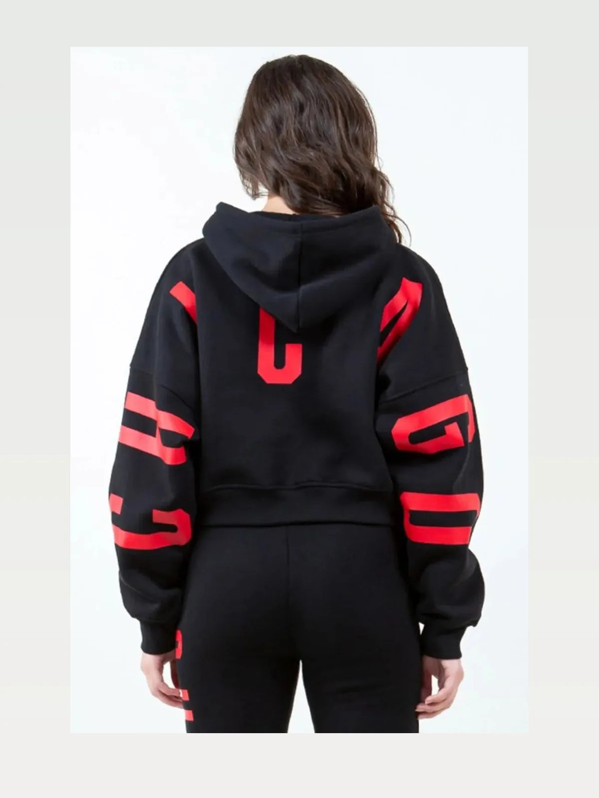 Stylish Graphic Long Sleeve Cropped Hoodie with Drawstring — styled showcase — Livostyle