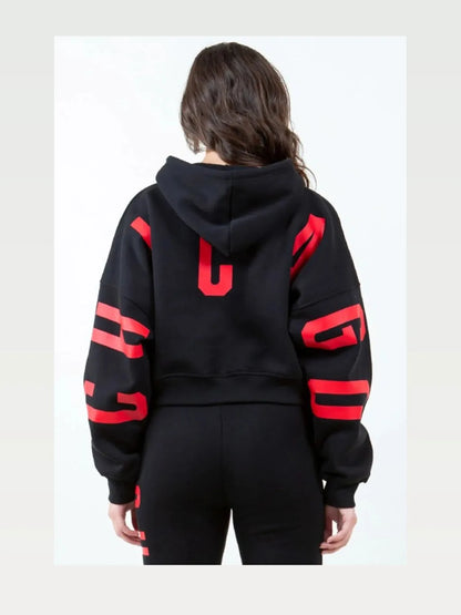 Stylish Graphic Long Sleeve Cropped Hoodie with Drawstring — styled showcase — Livostyle