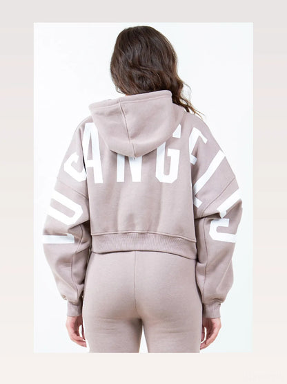 Stylish Graphic Letter Cropped Hoodie with Long Sleeves & Dr — styled showcase — Livostyle