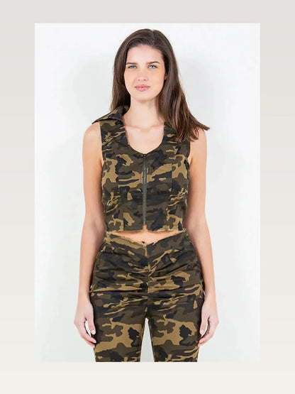 Zip Up Camo Crop Denim Vest — styled showcase — Livostyle