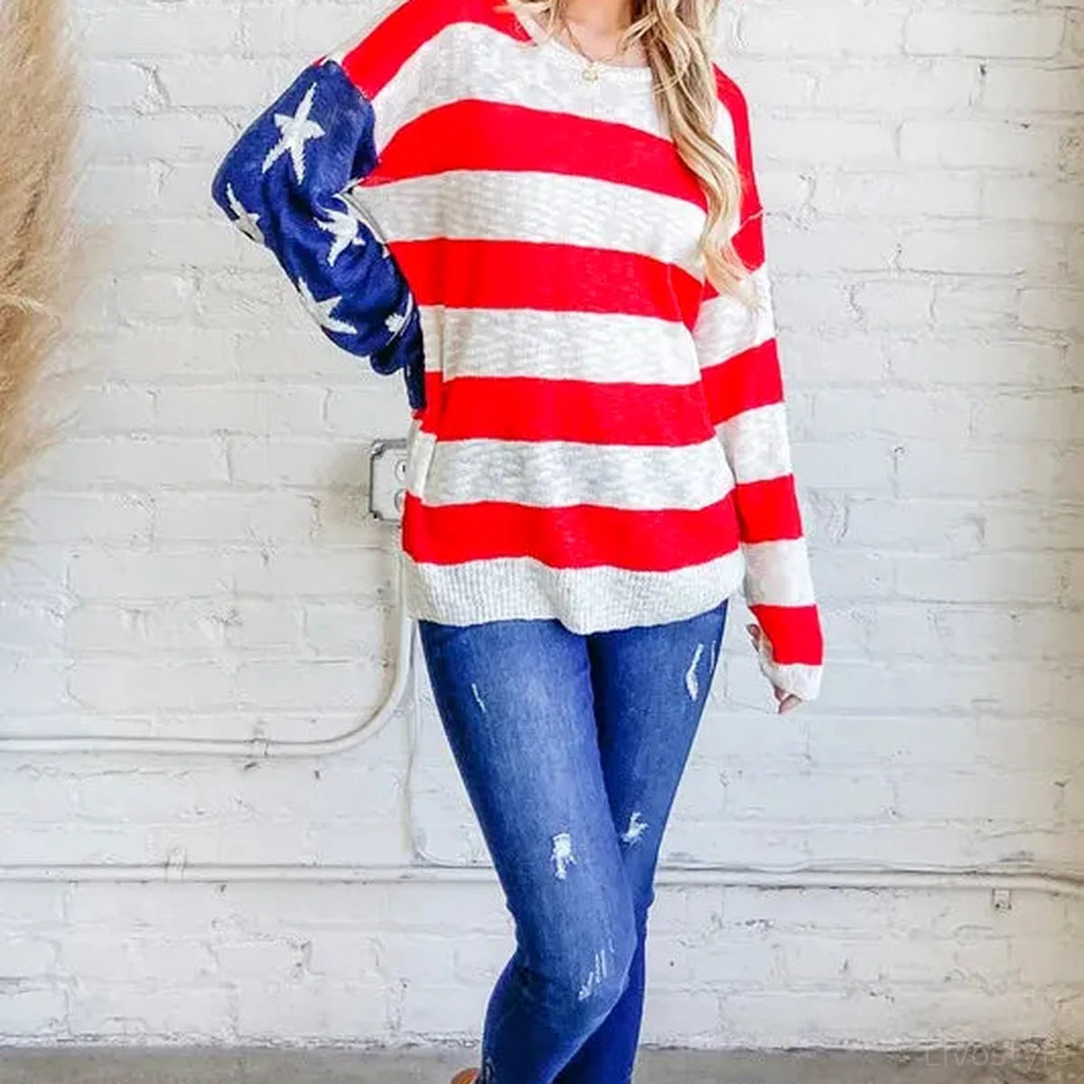 Patriotic American Flag Long Sleeve Sweater - Cozy & Stylish — square view — Livostyle