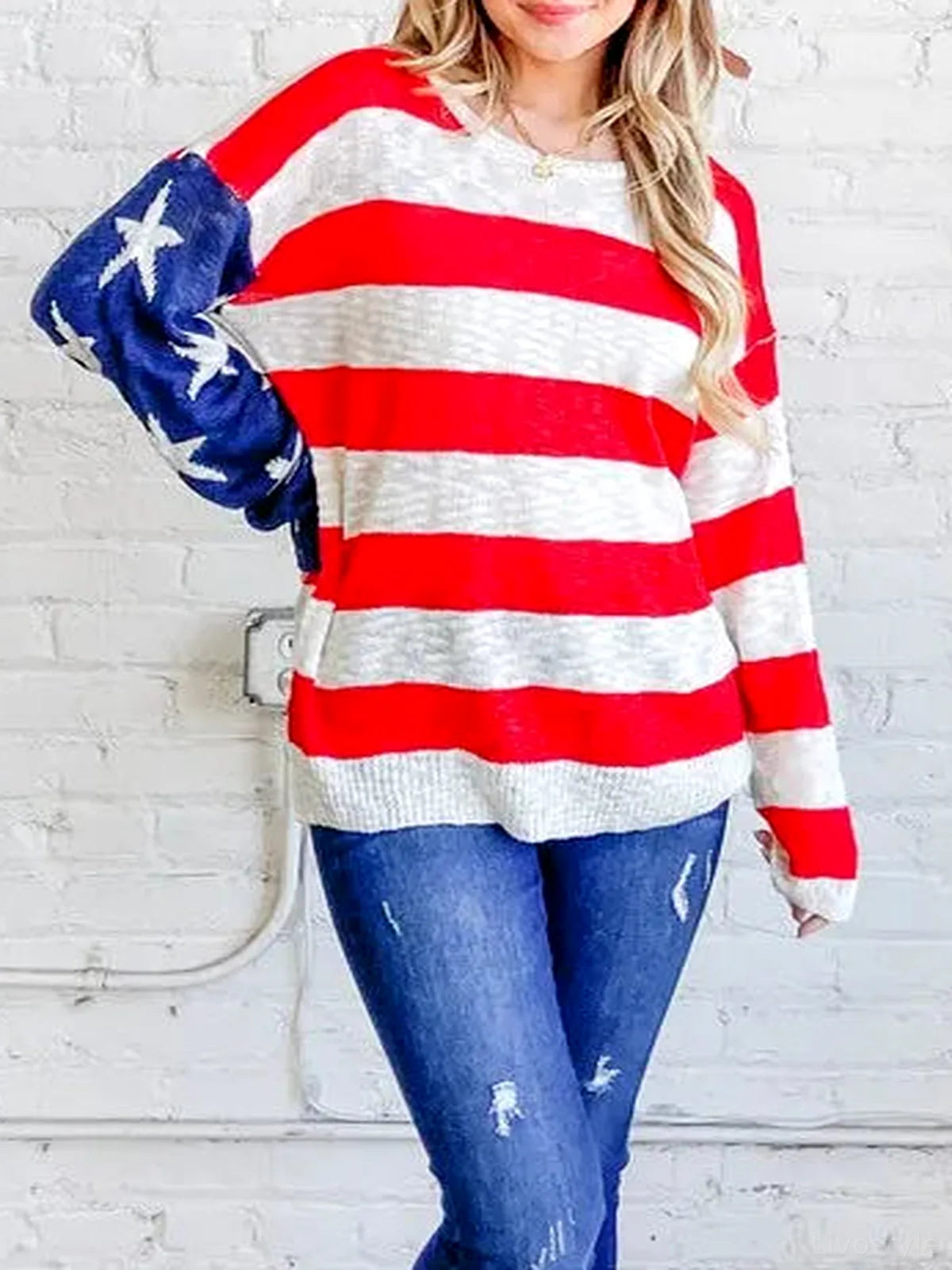 Patriotic American Flag Long Sleeve Sweater - Cozy & Stylish — detail view — Livostyle