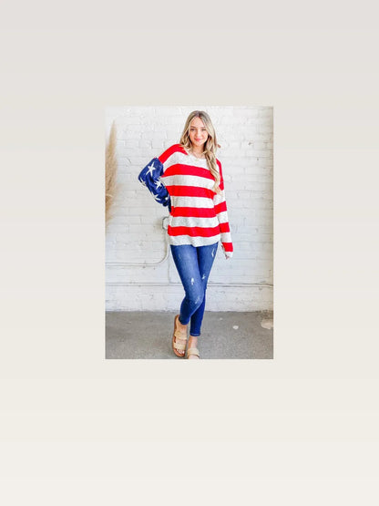 Patriotic American Flag Long Sleeve Sweater - Cozy & Stylish — styled showcase — Livostyle