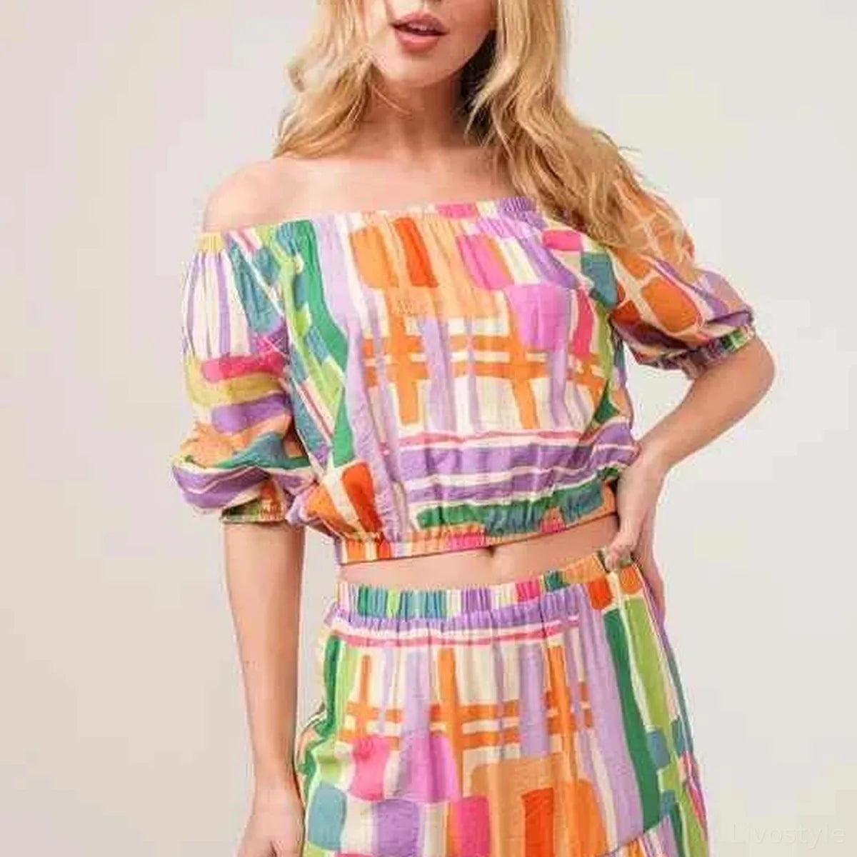 Asymmetric Geo Printed Tiered Maxi Skirt — square view — Livostyle