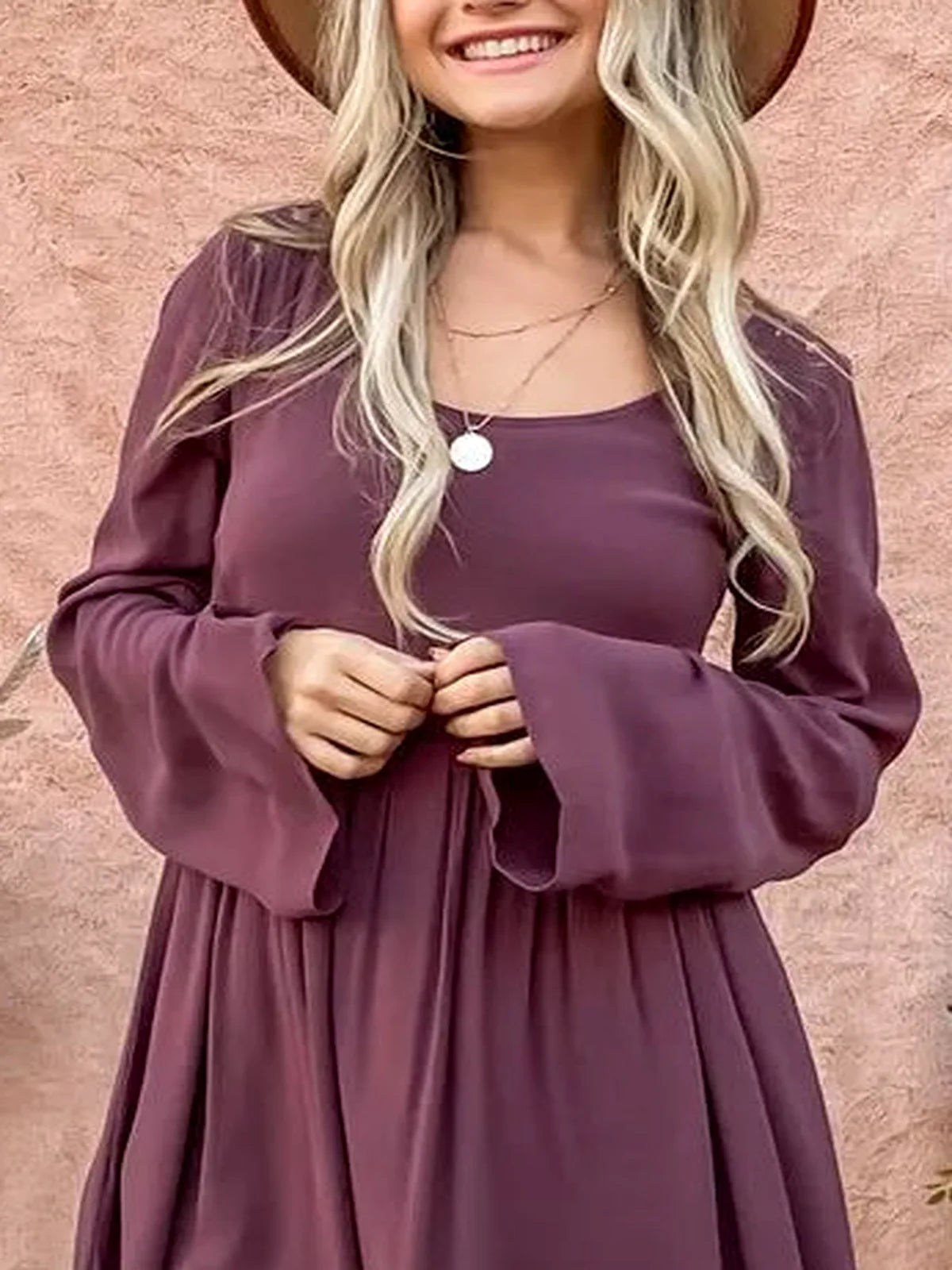 Elegant Lace Back Bell Sleeve Dress with Button-Down Detail — detail view — Livostyle