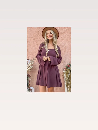 Elegant Lace Back Bell Sleeve Dress with Button-Down Detail — styled showcase — Livostyle