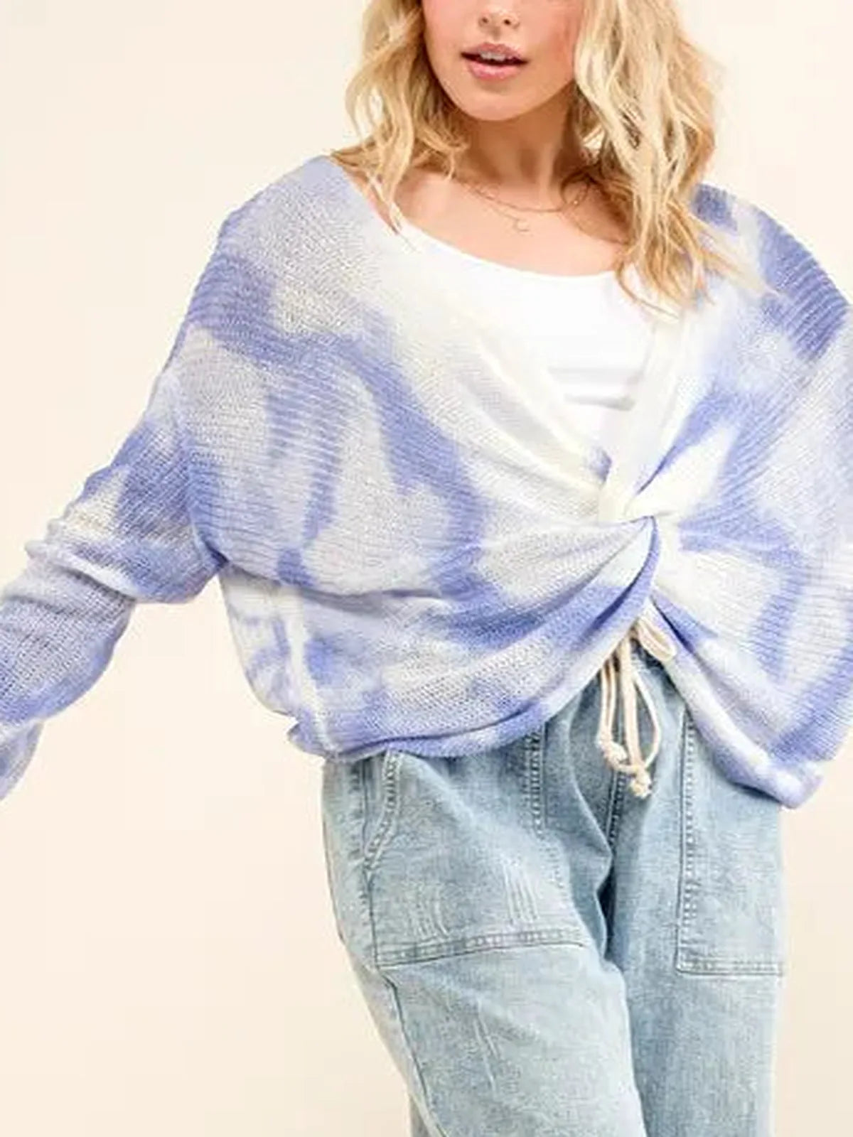 Stylish Blue Tie Dye Twisted Sweater: Perfect for Casual Chi — detail view — Livostyle