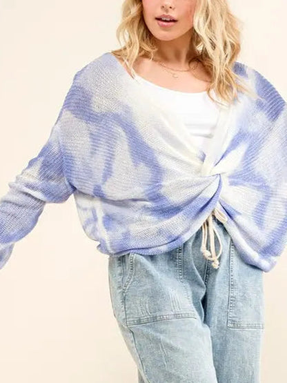 Stylish Blue Tie Dye Twisted Sweater: Perfect for Casual Chi — detail view — Livostyle