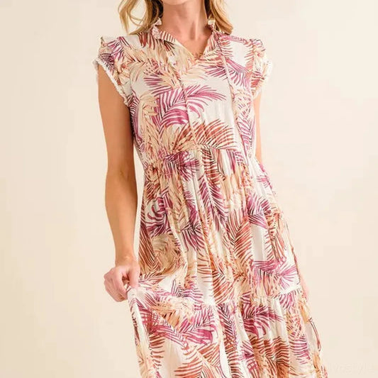 Tropical Print Maxi Dress with Tiered Design — square view — Livostyle