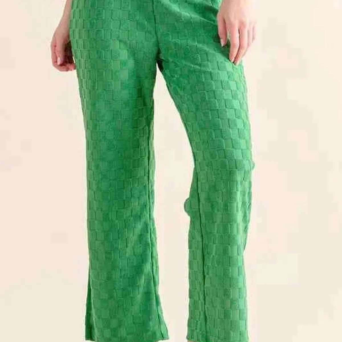 Brushed Texture Checker Board Pattern Casual Pants — square view — Livostyle