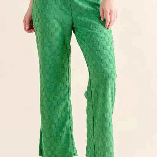Brushed Texture Checker Board Pattern Casual Pants — square view — Livostyle
