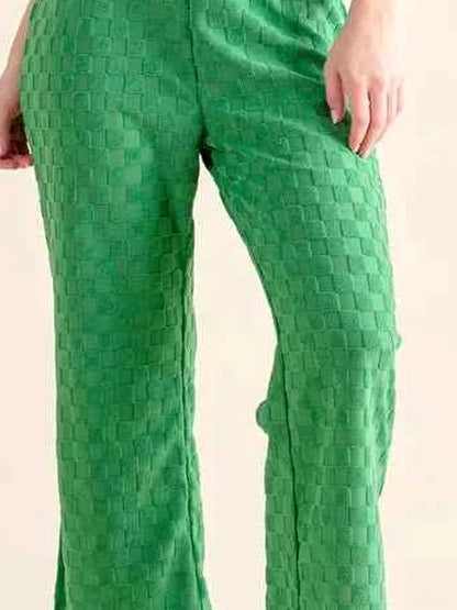Brushed Texture Checker Board Pattern Casual Pants — detail view — Livostyle