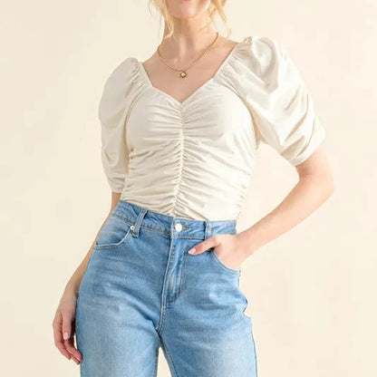 Luxurious Soft Jersey Bodysuit with Ruched Detailing — square view — Livostyle