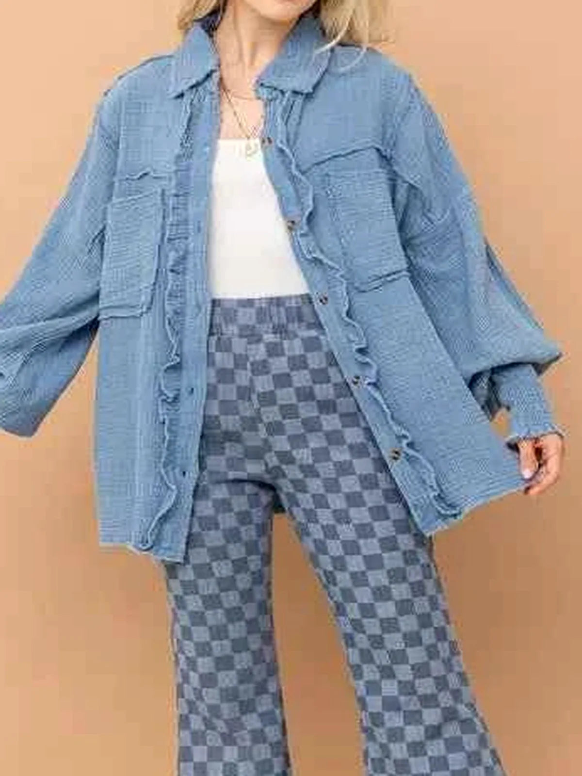 Checkerboard High Waist Bell Pants — detail view — Livostyle