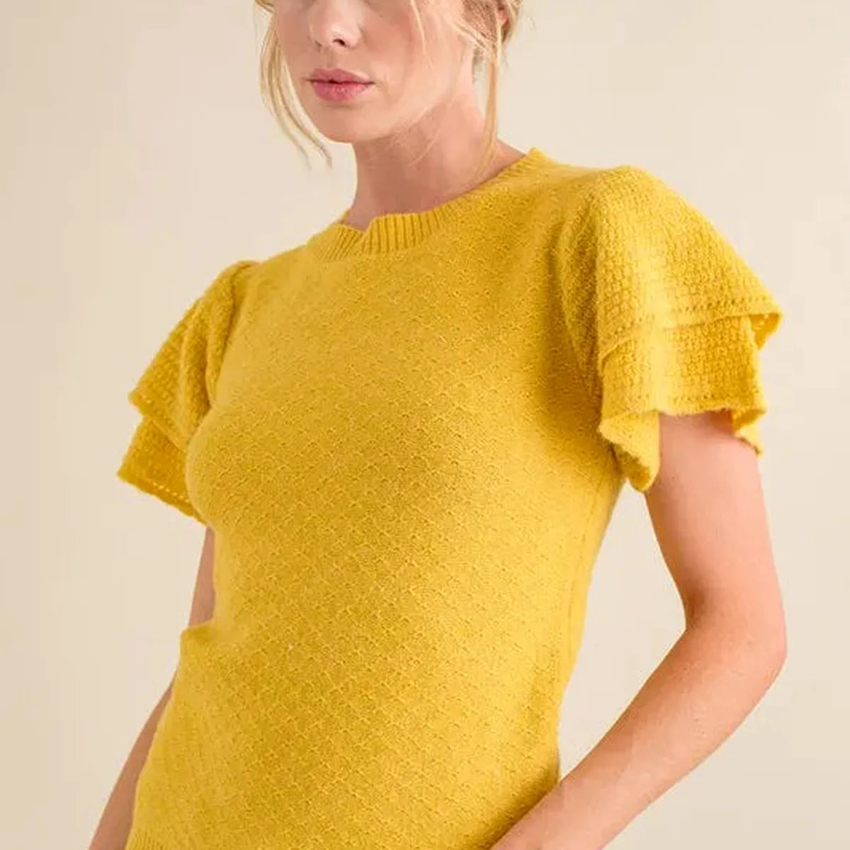 Chic Double Layered Ruffle Sleeve Sweater Top for a Trendy L — square view — Livostyle