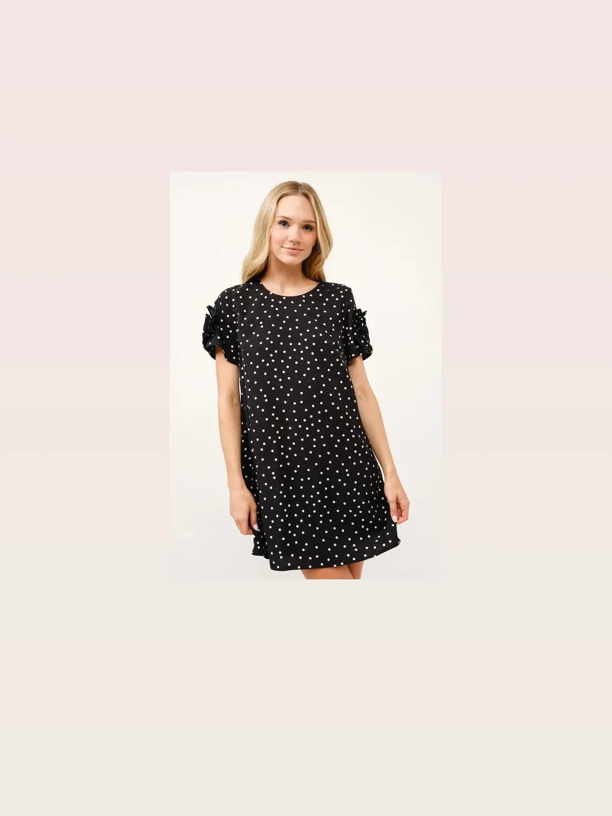 Whimsical Polka Dot Shift Dress with Embellished Sleeves — styled showcase — Livostyle