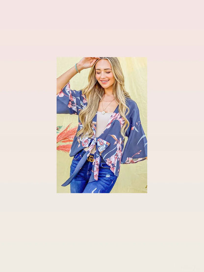 Chic Floral Print Front Tie Knot Top for Casual Style — styled showcase — Livostyle