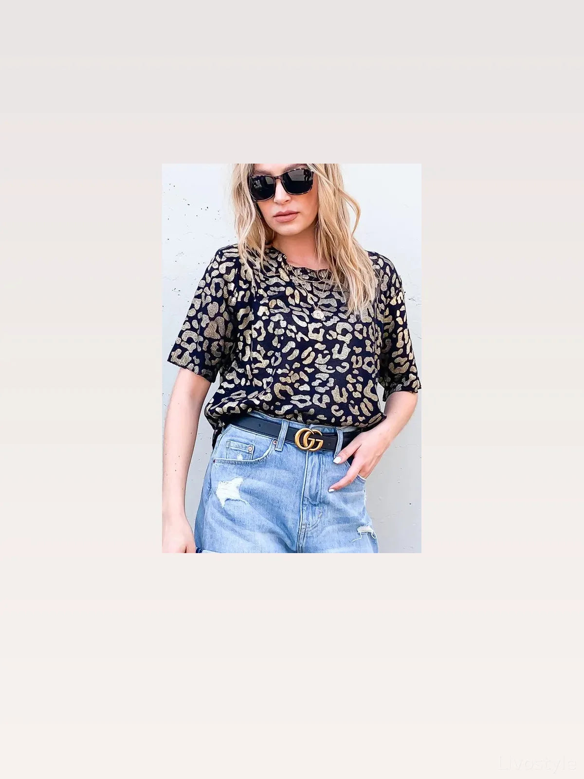 Stylish Leopard Foil-Print Half-Sleeve Summer Sweater — styled showcase — Livostyle