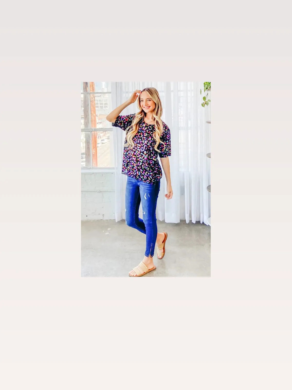 Stylish Leopard Foil Printed Half-Sleeve Summer Sweater — styled showcase — Livostyle