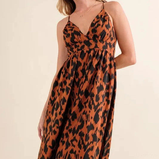 Chic Leopard Print Maxi Dress with Plunging Neckline — square view — Livostyle
