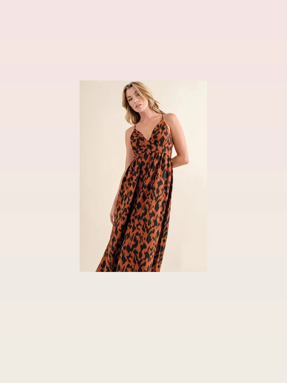 Chic Leopard Print Maxi Dress with Plunging Neckline — styled showcase — Livostyle