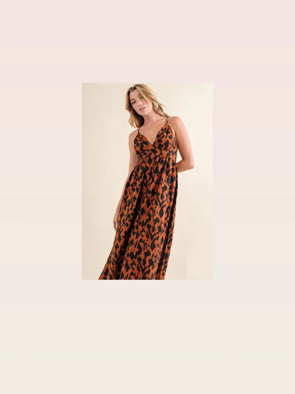 Chic Leopard Print Maxi Dress with Plunging Neckline — styled showcase — Livostyle