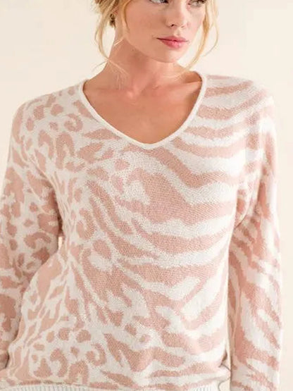 Bold Leopard-Zebra Combo Casual Sweater: Fashion-Forward & C — detail view — Livostyle