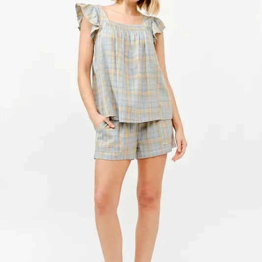 Plaid Print Smocked Detail Casual Shorts — square view — Livostyle